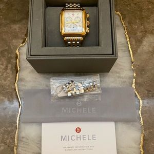 Michele Two-tone Deco XL watch diamond dial marker